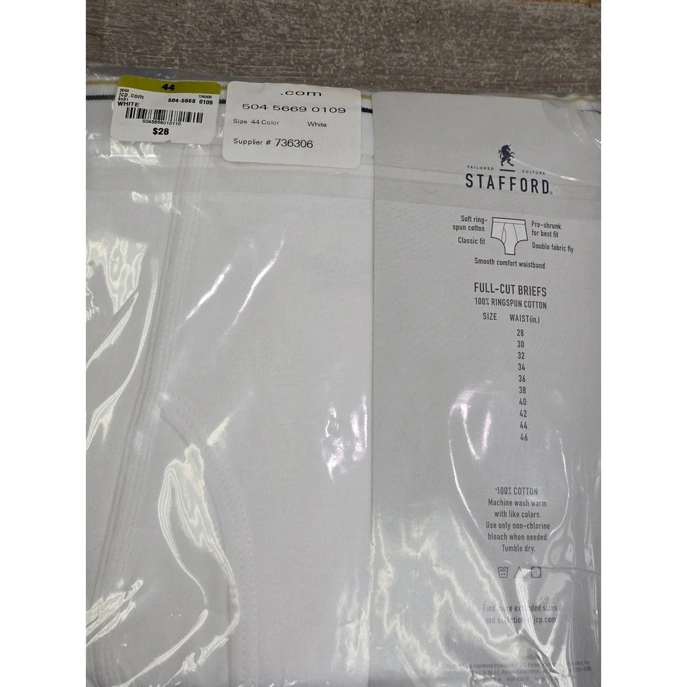 Stafford Mens‎ 6 Pack White Full Cut Briefs 100% Cotton Size 44 New